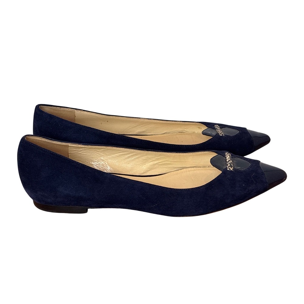 Sarah Flint Flats Navy Blue Suede Shoes Pointed Italian Leather Quiet Luxury 8.5 - Picture 2 of 4